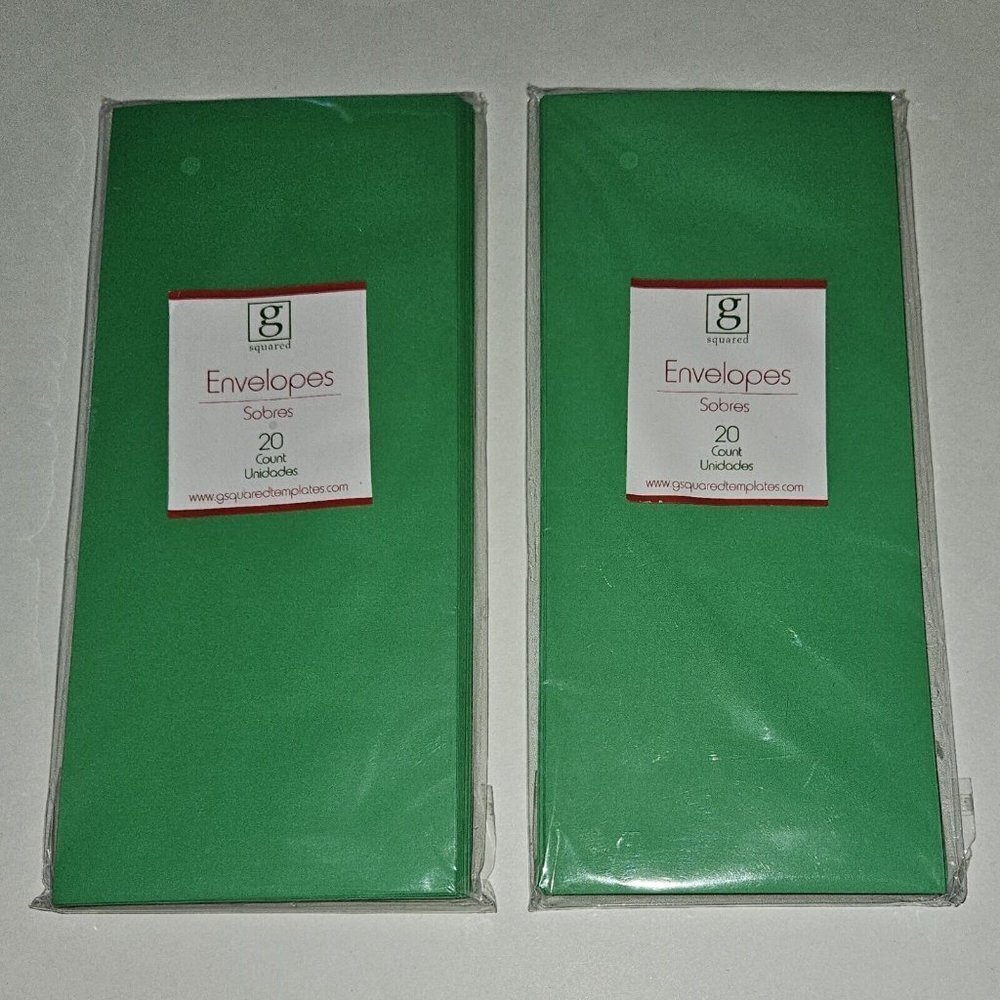 NEW 2 Packs Solid Green Envelopes Christmas Holiday Card Letter G Squared 20/pk